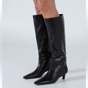Tony Bianco Black Knee-High Leather Heeled Boots